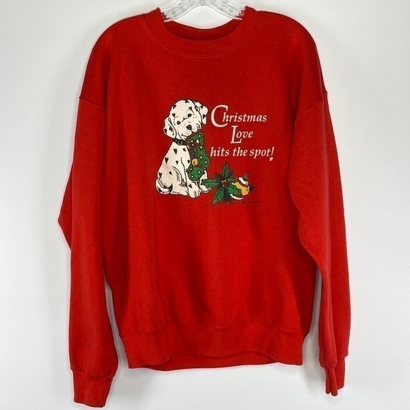 Vintage Platinum Sweats Dog Christmas Crewneck Sweatshirt Red XL 1998 - Picture 1 of 9